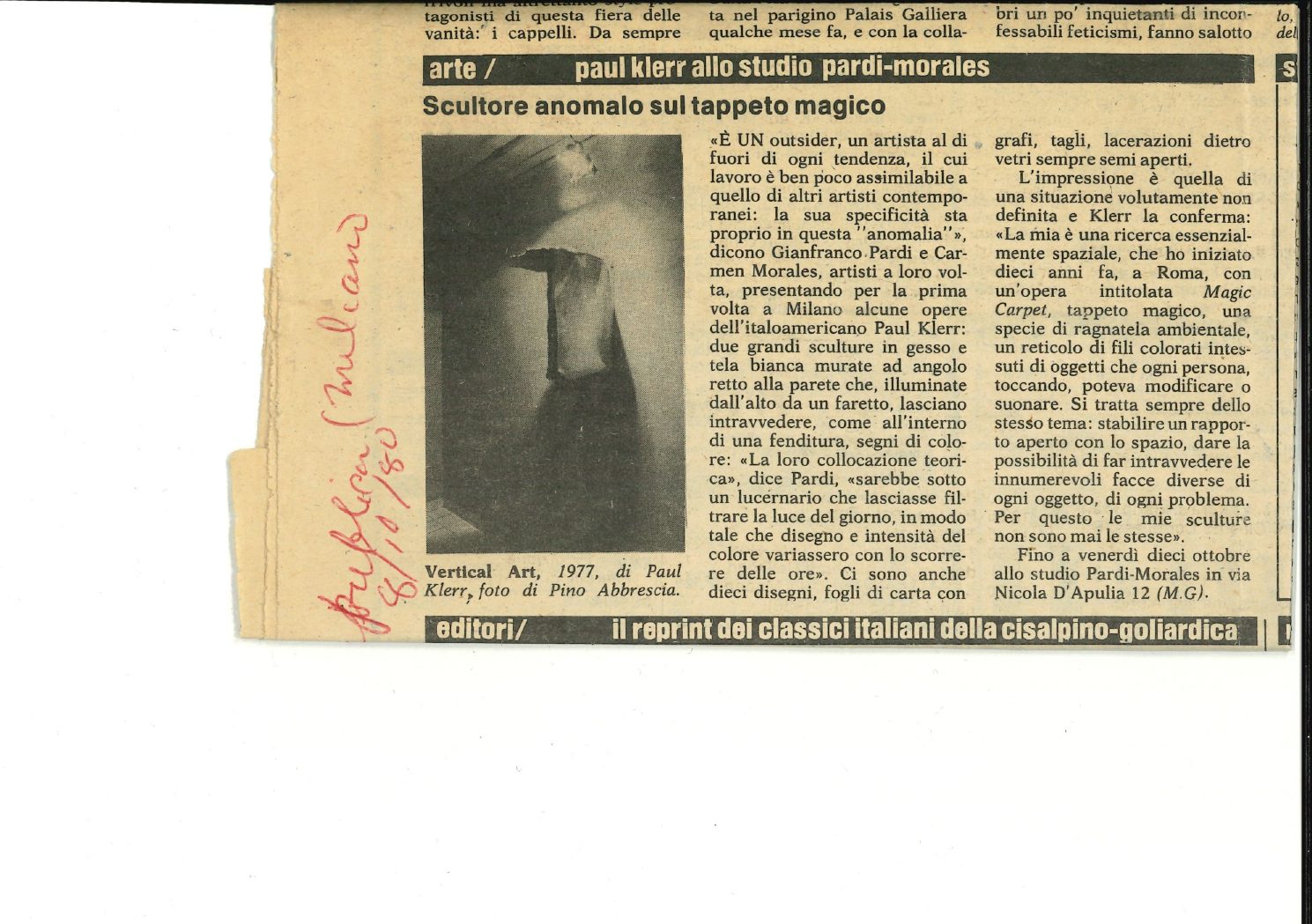 Scultore anomalo sul tappeto magico