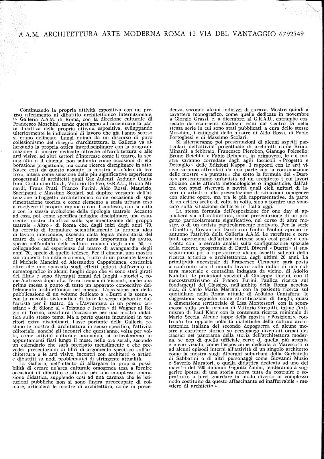 A.A.M. — Programma espositivo e presentazione ciclo 'Duetto'