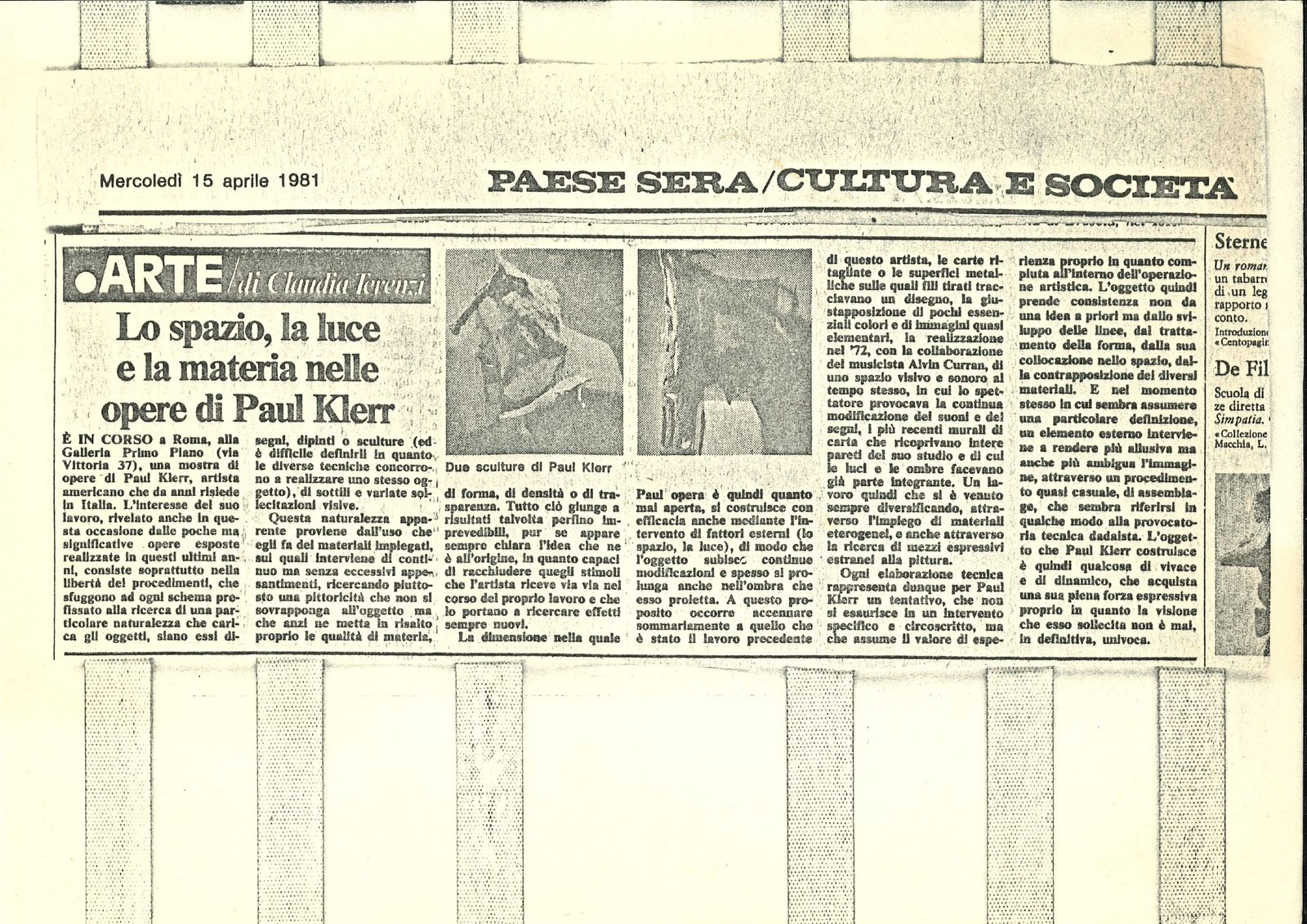 Lo spazio, la luce e la materia nelle opere di Paul Klerr (scansione completa)