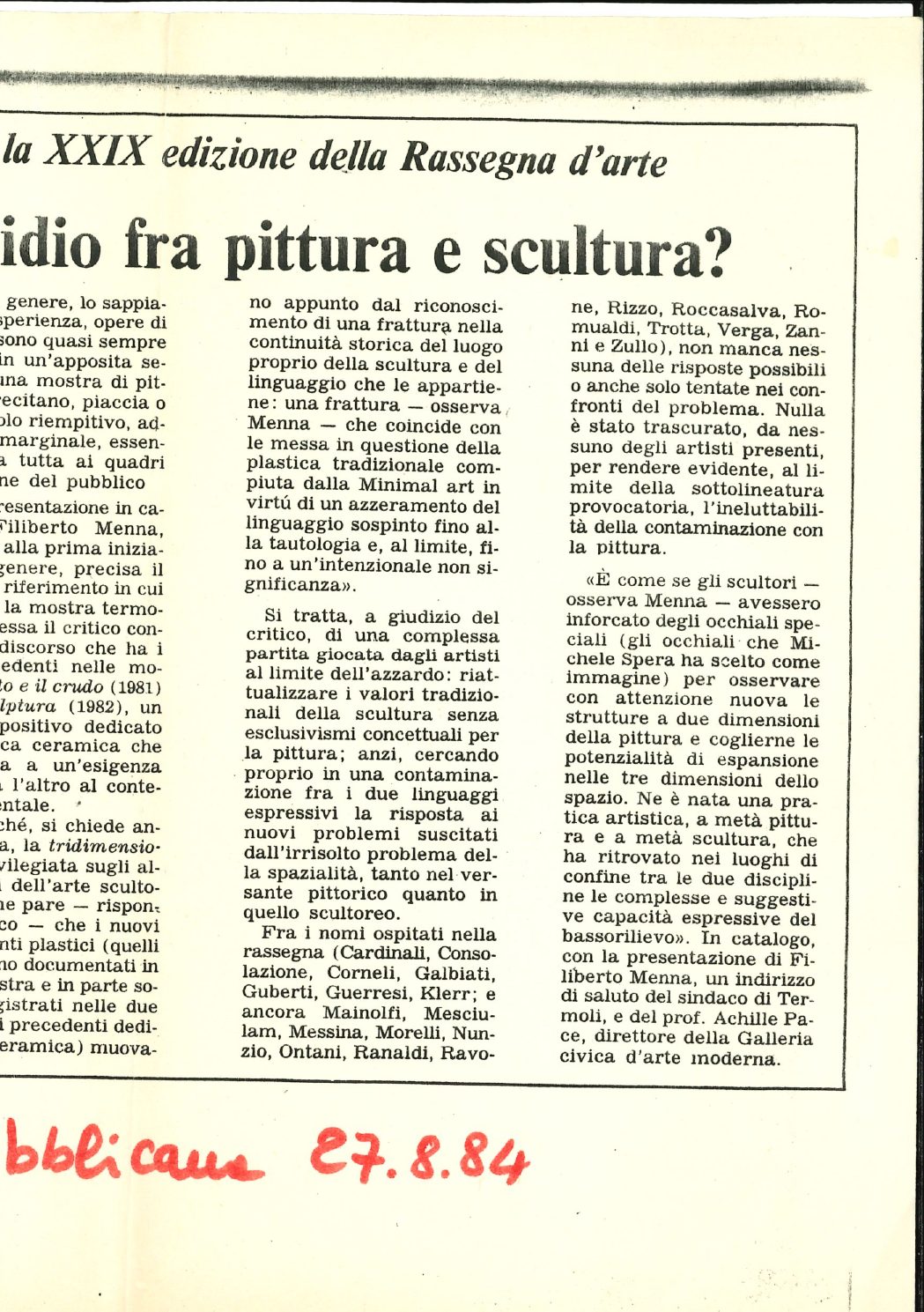 Indecidio fra pittura e scultura? (XXIX Rassegna d'Arte Termoli)