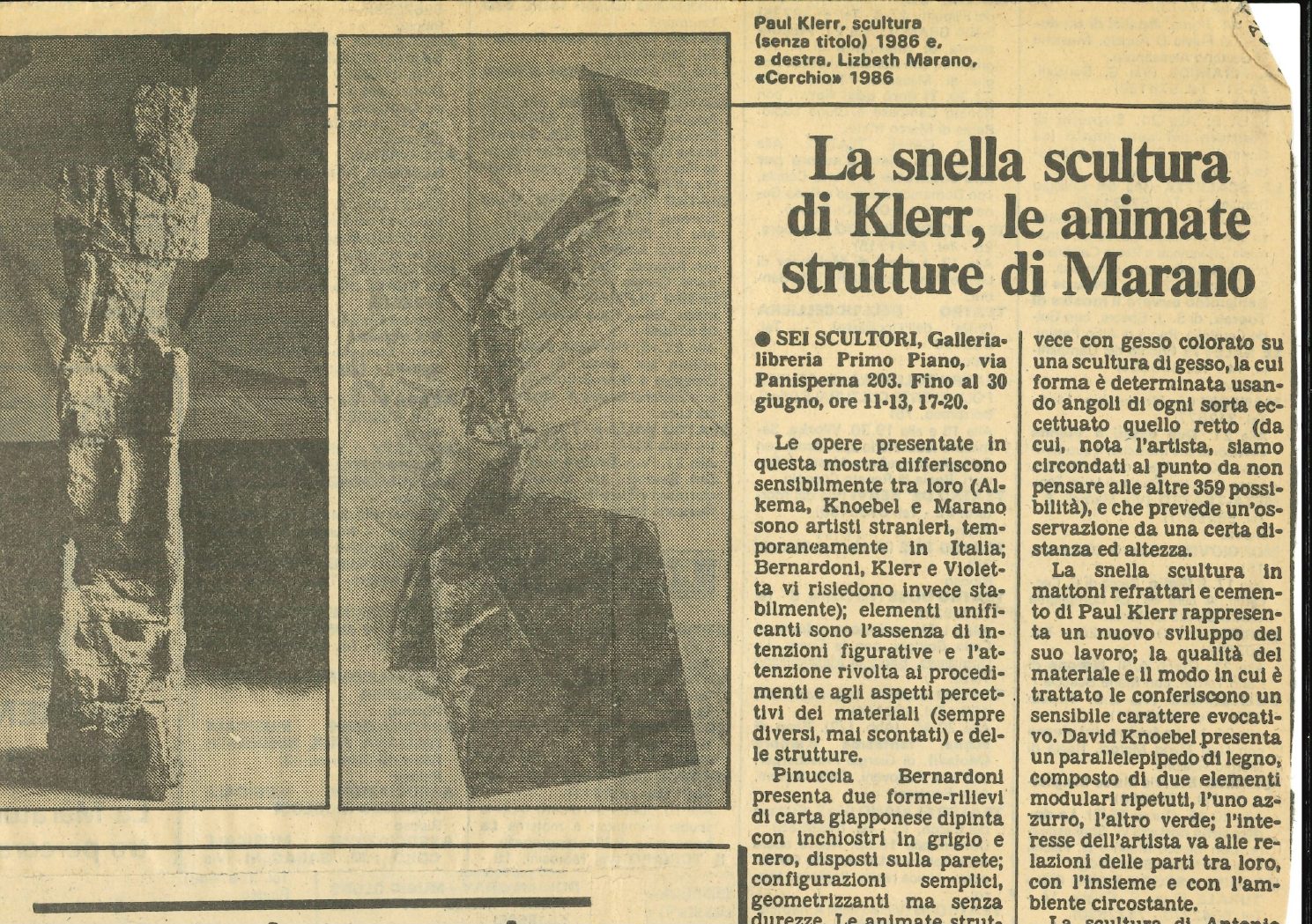 La snella scultura di Klerr, le animate strutture di Marano