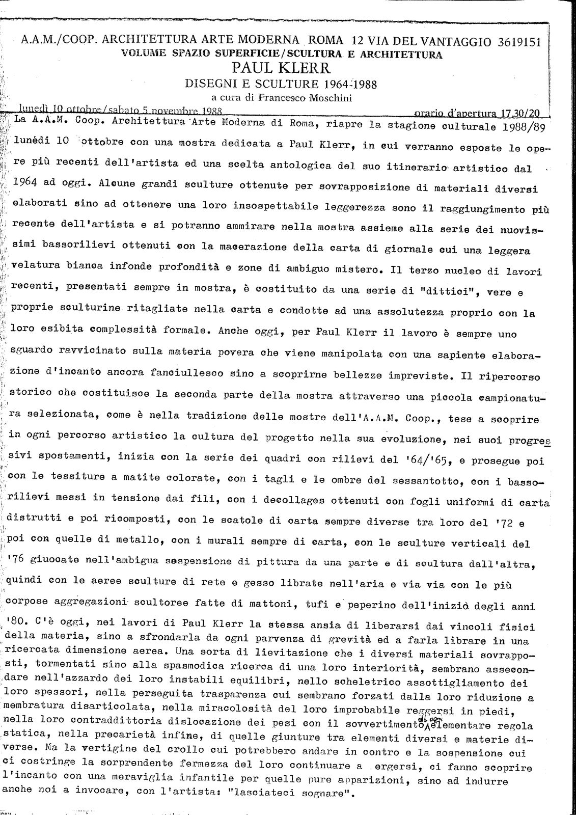 Paul Klerr — Disegni e sculture 1964-1988