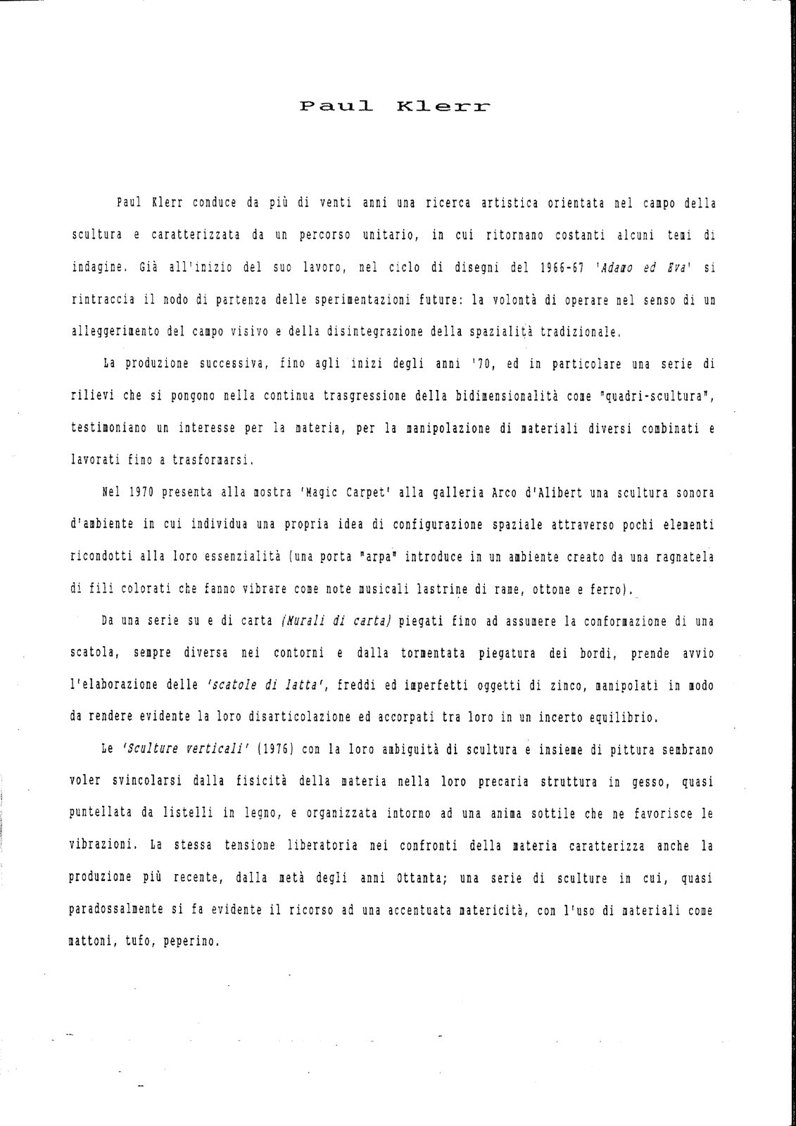 Paul Klerr — Biografia critica