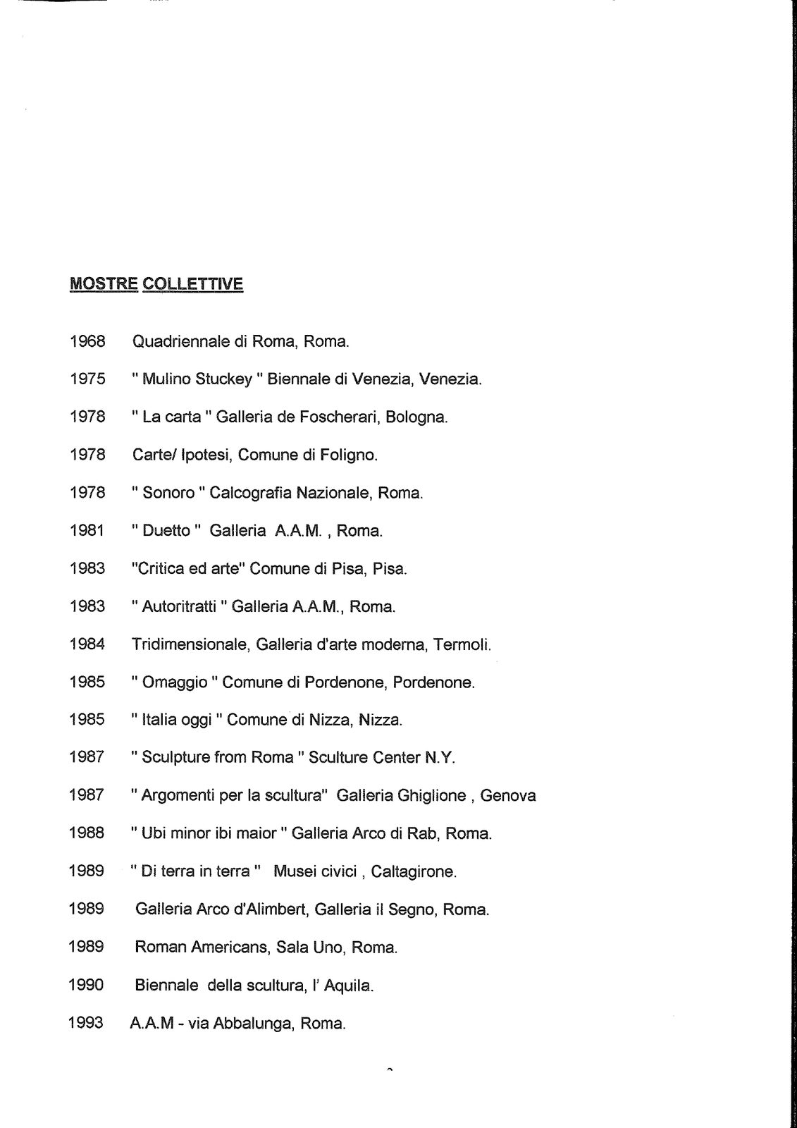 CV Paul Klerr — Mostre Collettive 1968–1993