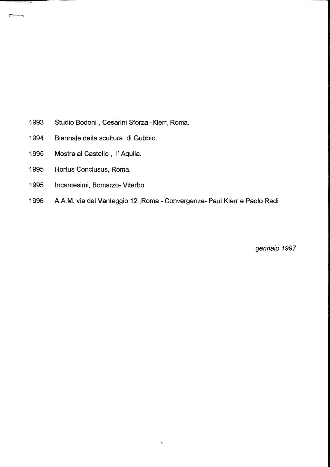 CV Paul Klerr — Mostre Collettive 1993–1996