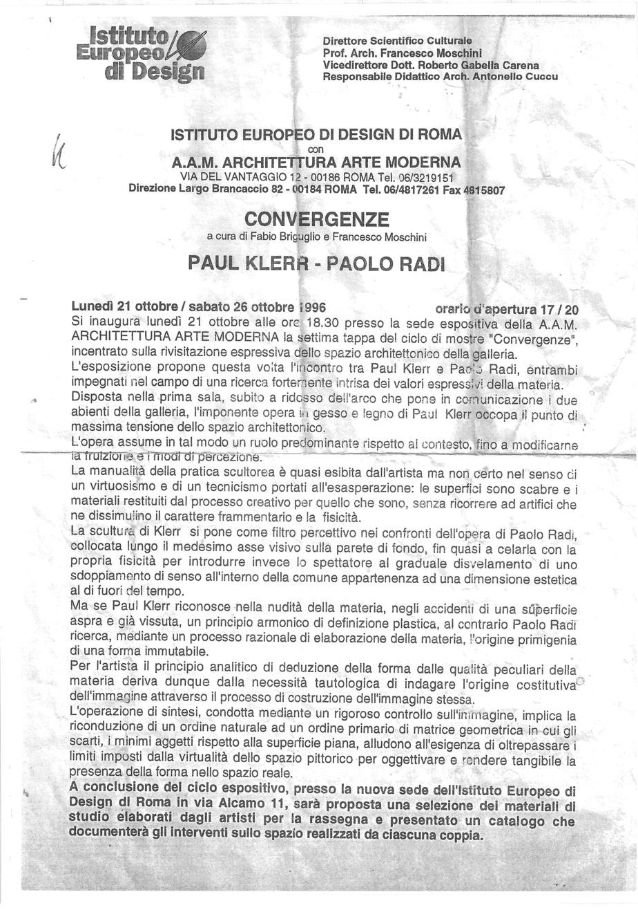Convergenze: Paul Klerr / Paolo Radi — invito