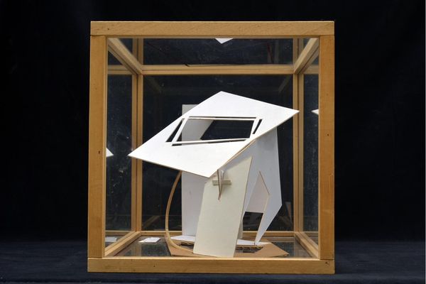 Pressed cardboard model in case (alt view)