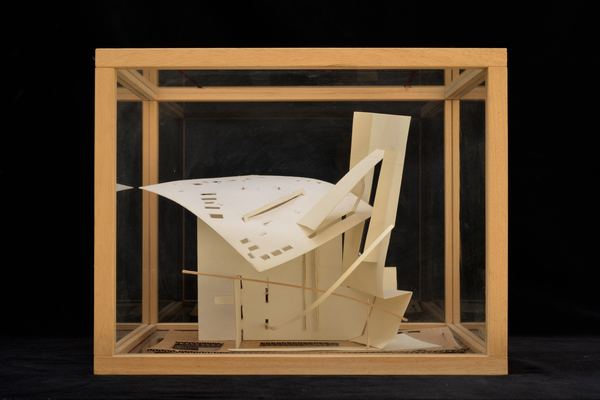 Paper model in glass case