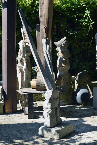 Peperino and wood totem (alt view)